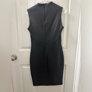 Faux leather fitted black dress